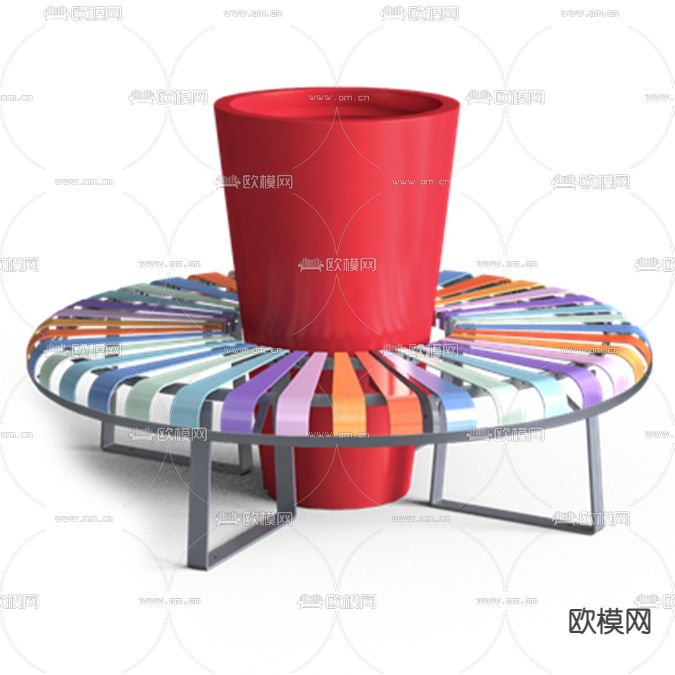 现代简约创意彩色户外公用椅免费3d模型下载