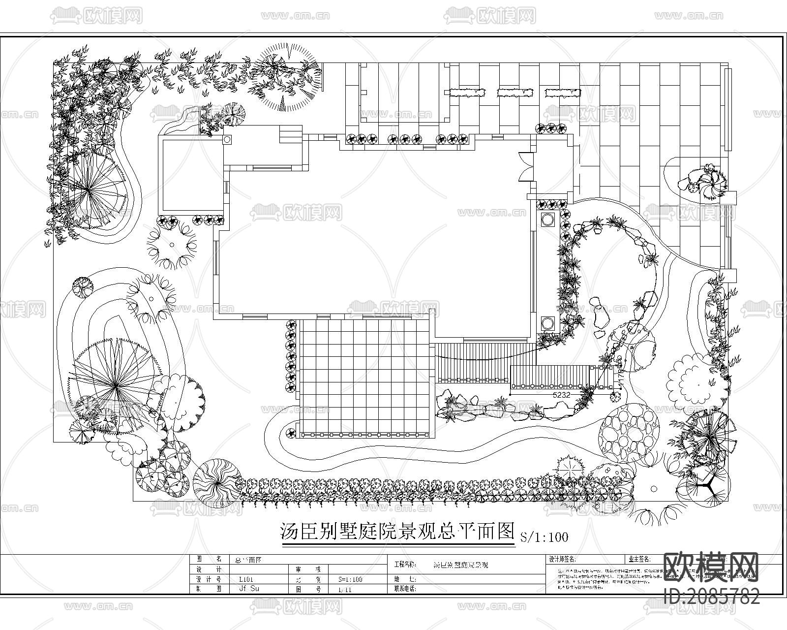汤臣别墅庭院景观设计CAD施工图下载
