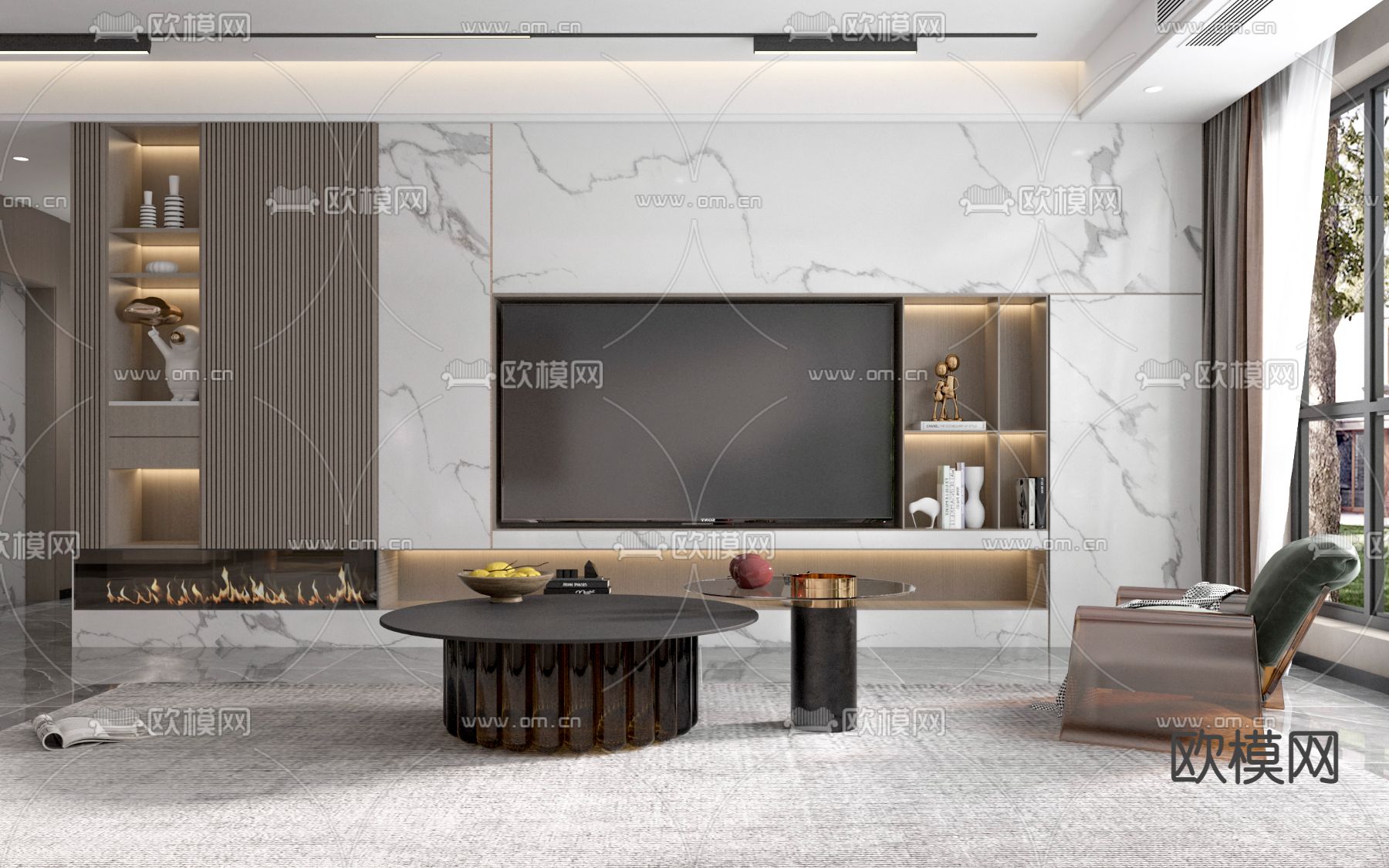 现代轻奢客厅3d模型下载（渲染图2）