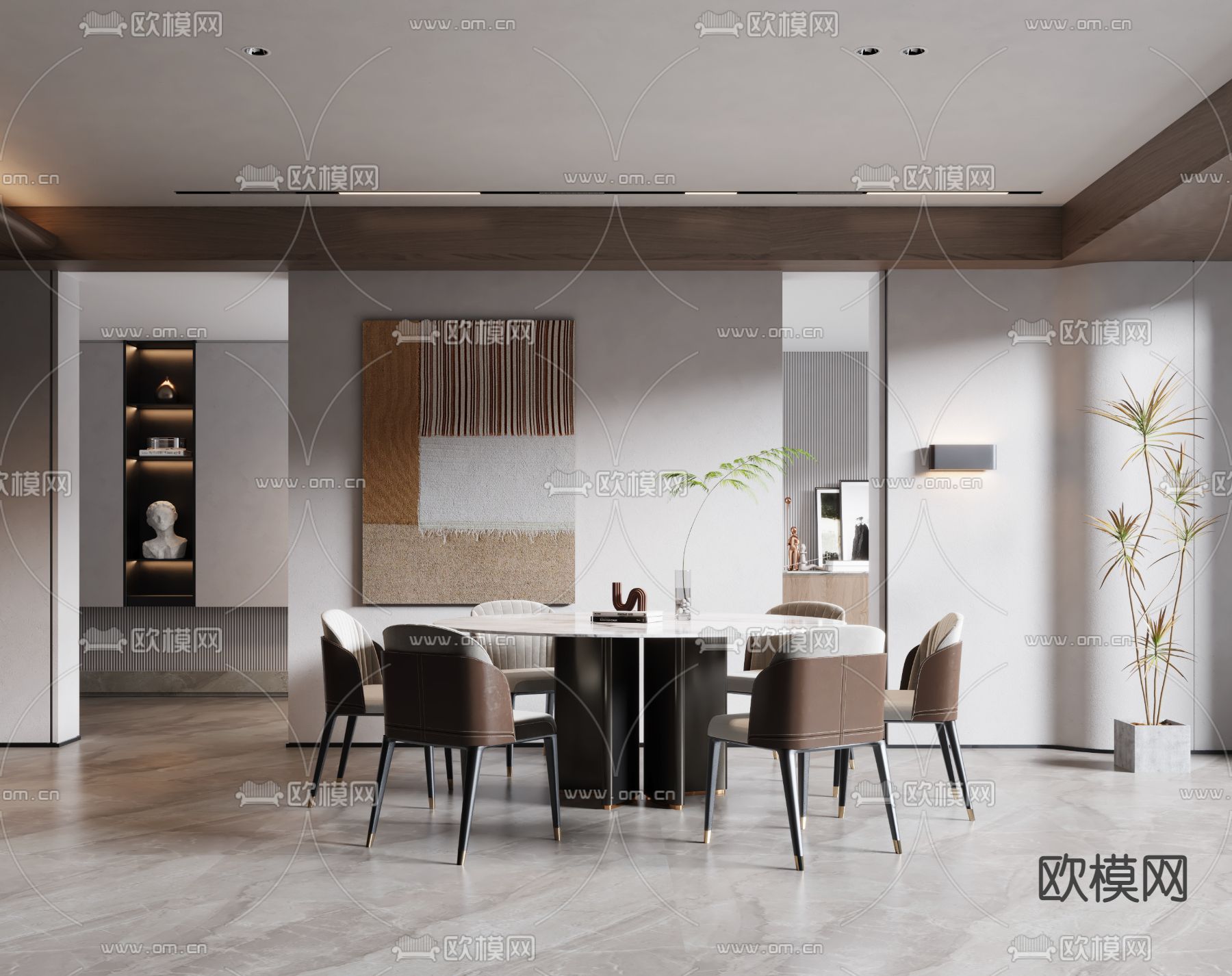 现代大理石餐桌椅3d模型下载