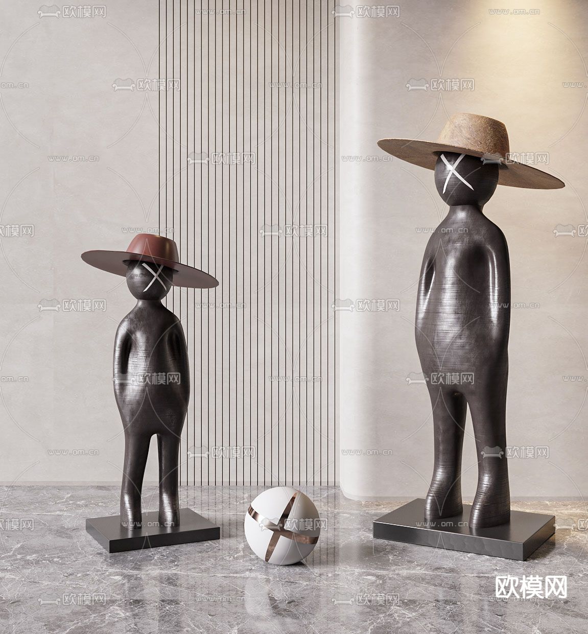 现代抽象人物雕塑3d模型下载