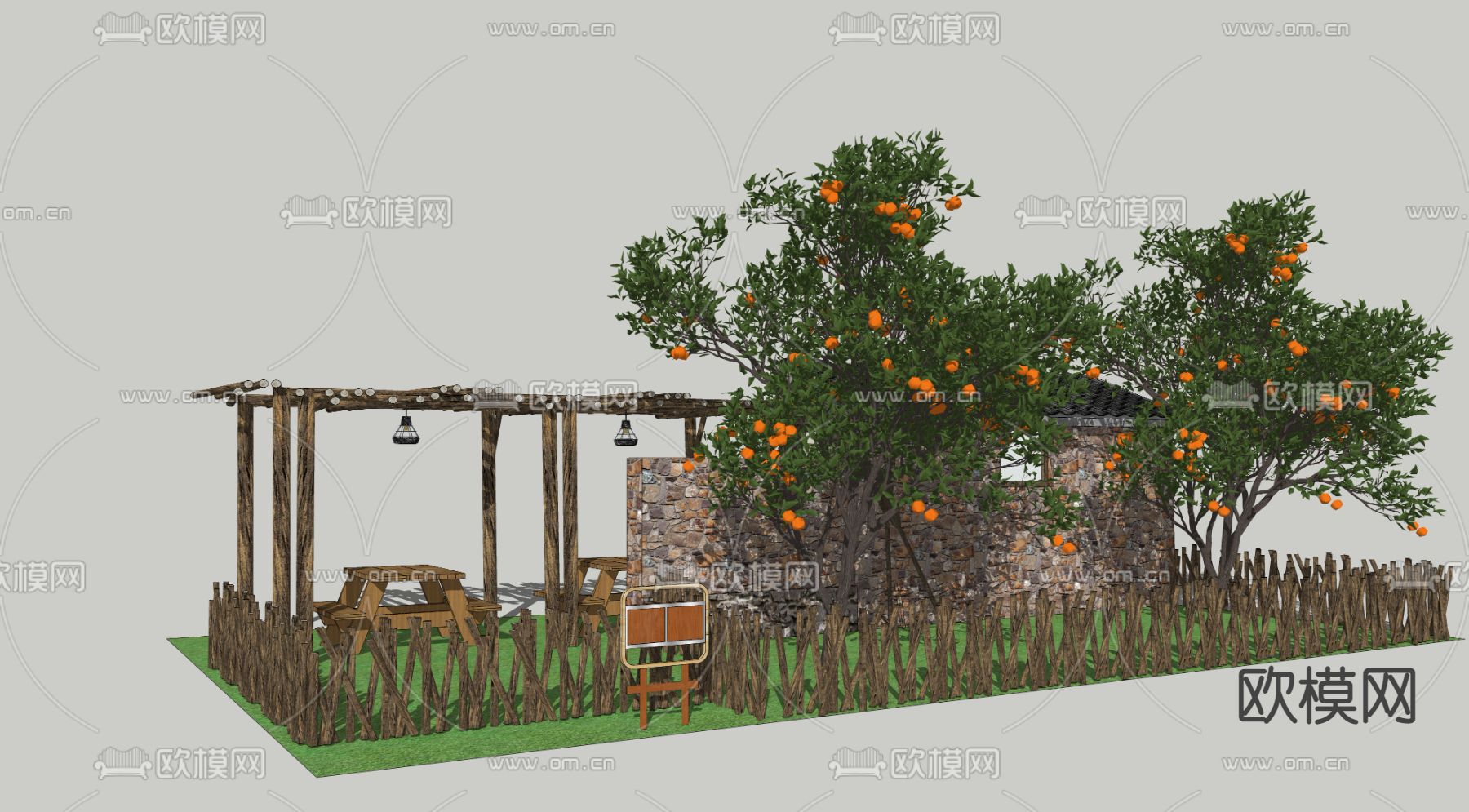 现代柑橘树橘子树su模型下载（渲染图2）