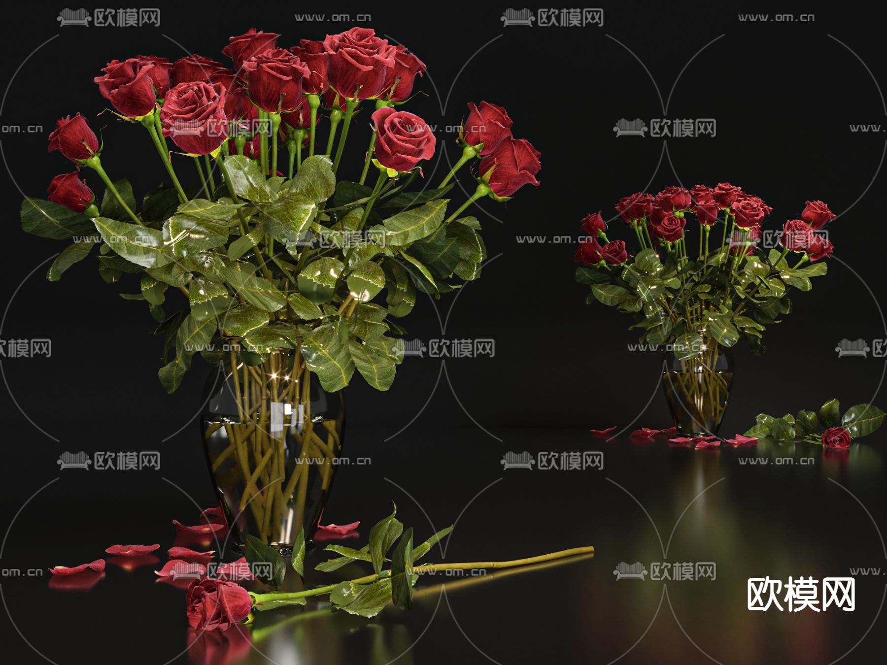 现代花瓶花卉3d模型下载