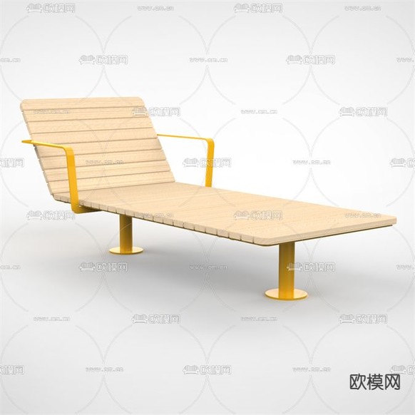 现代简约金属实木户外躺椅免费3d模型下载