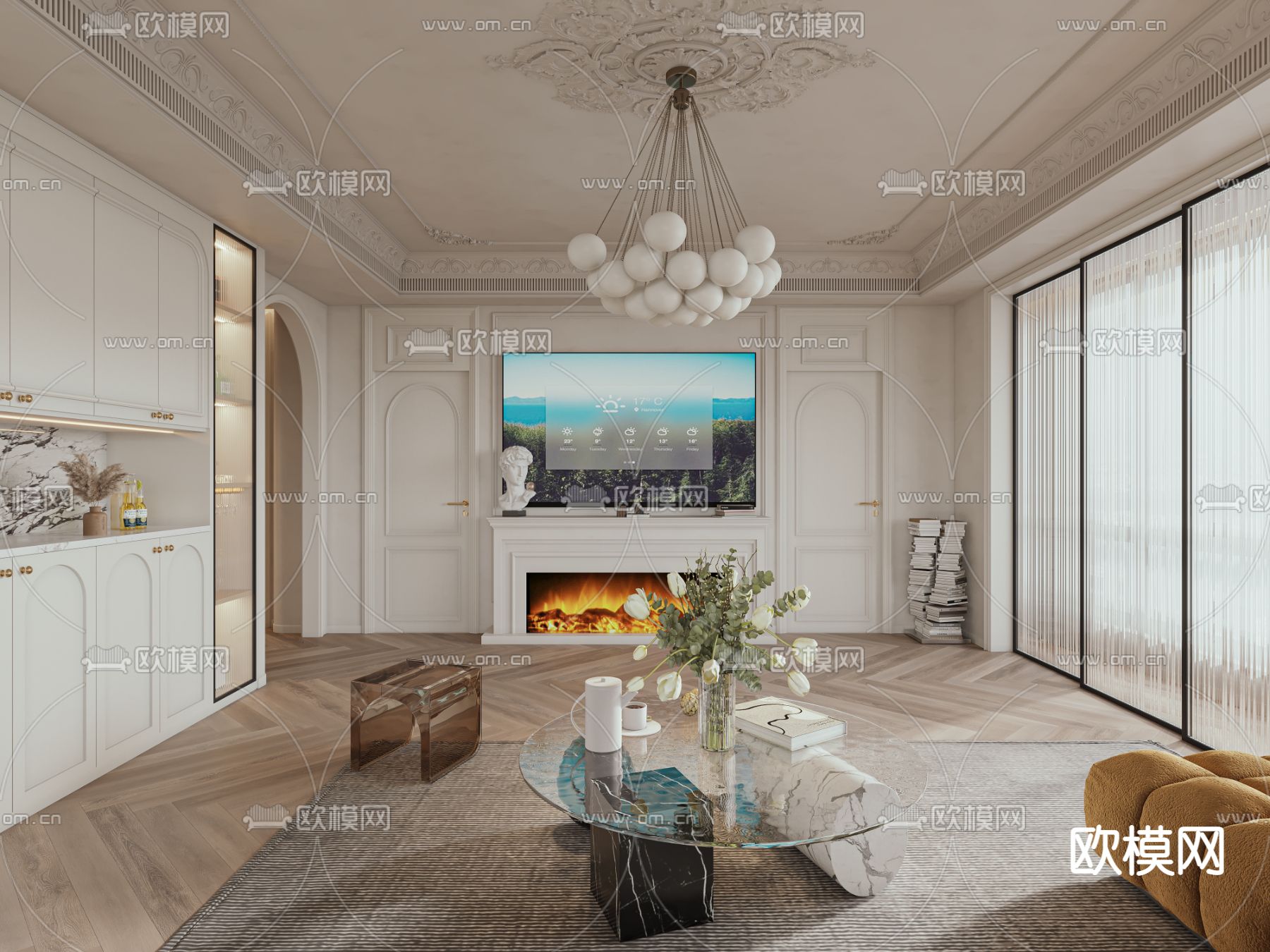 法式客餐厅3d模型下载（渲染图1）