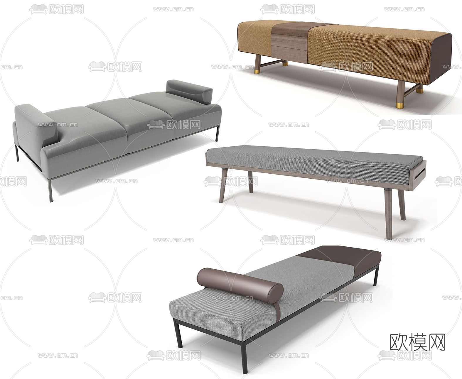 现代布艺沙发凳床尾凳3d模型下载