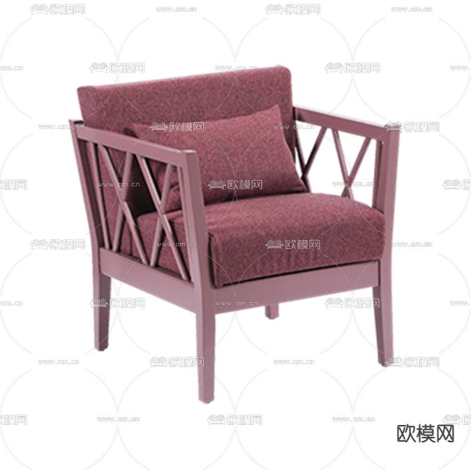美式简约粉色实木布艺单人沙发免费3d模型下载