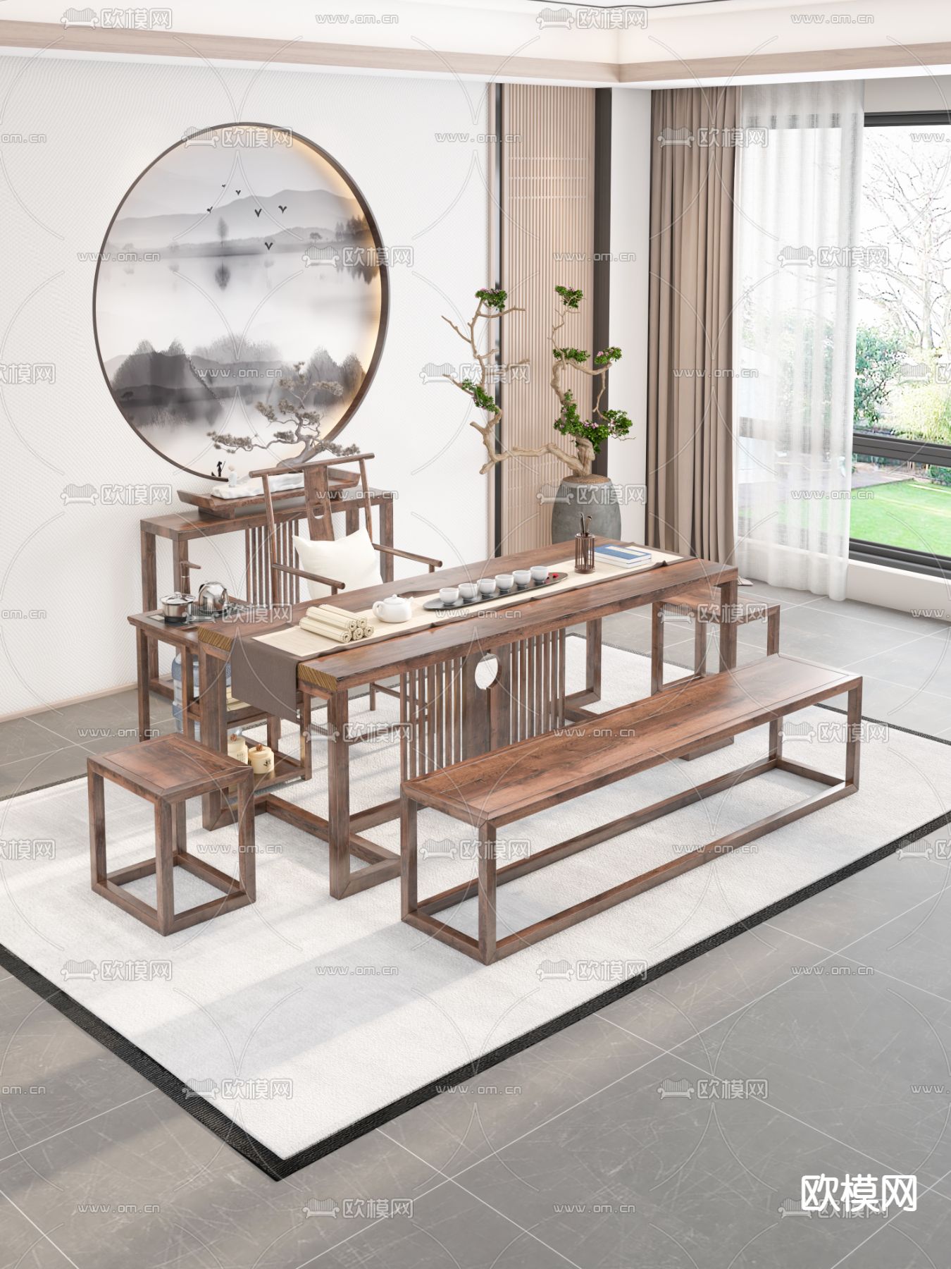 新中式茶室3d模型下载