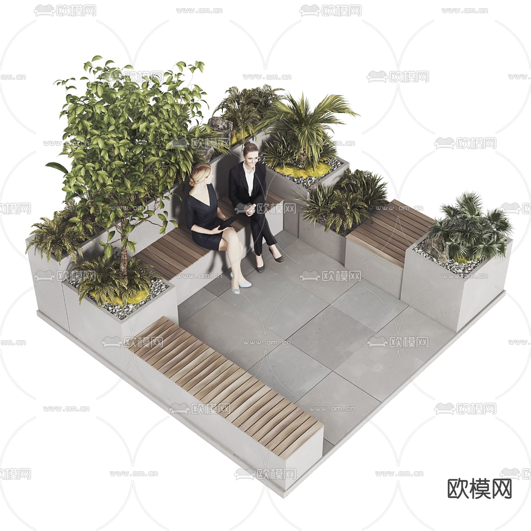 现代户外花坛公共椅3d模型下载（渲染图1）