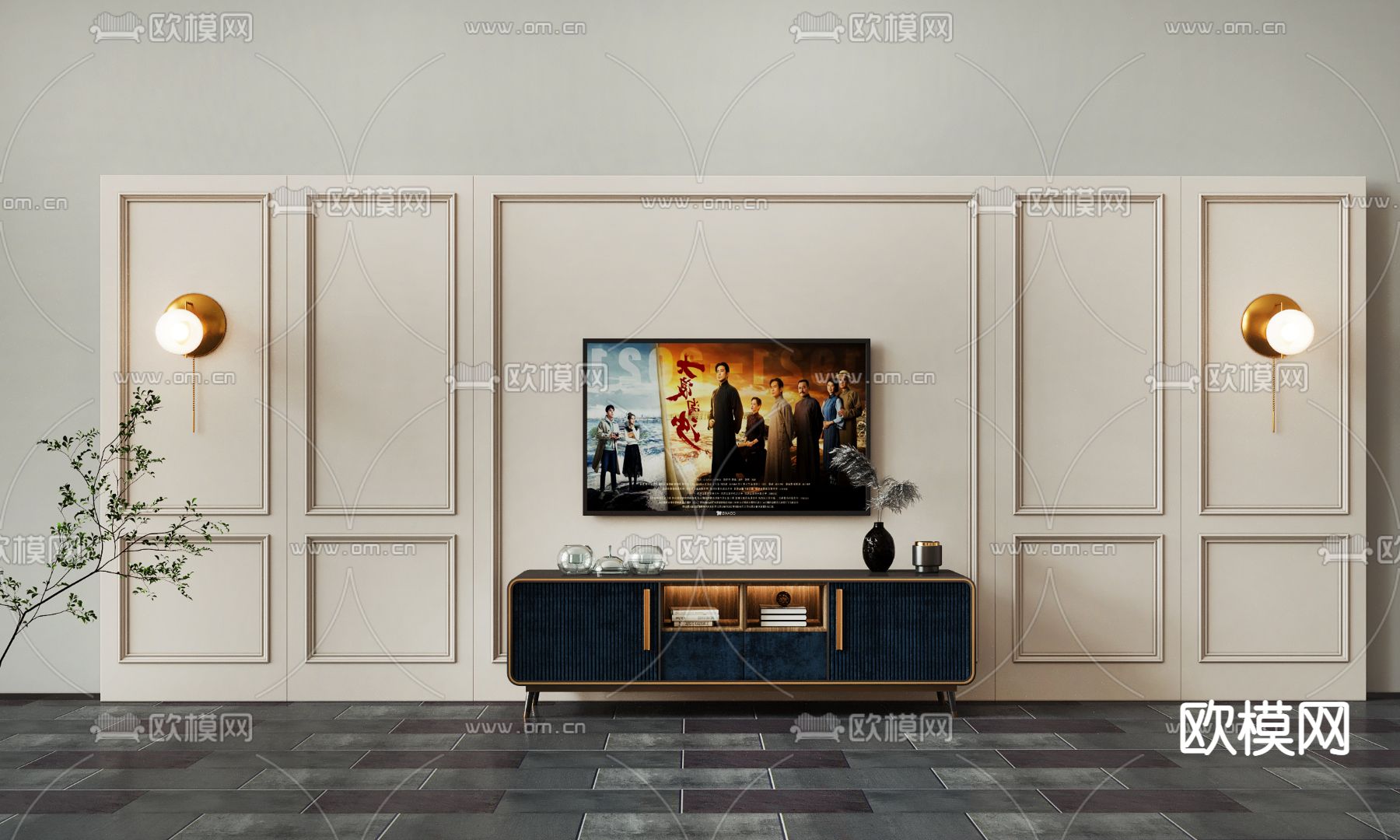 现代轻奢电视柜3d模型下载