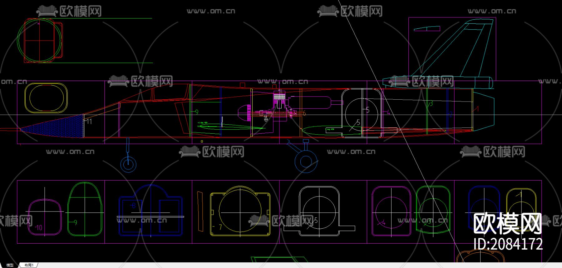 战斗机构造CAD详图下载（渲染图1）