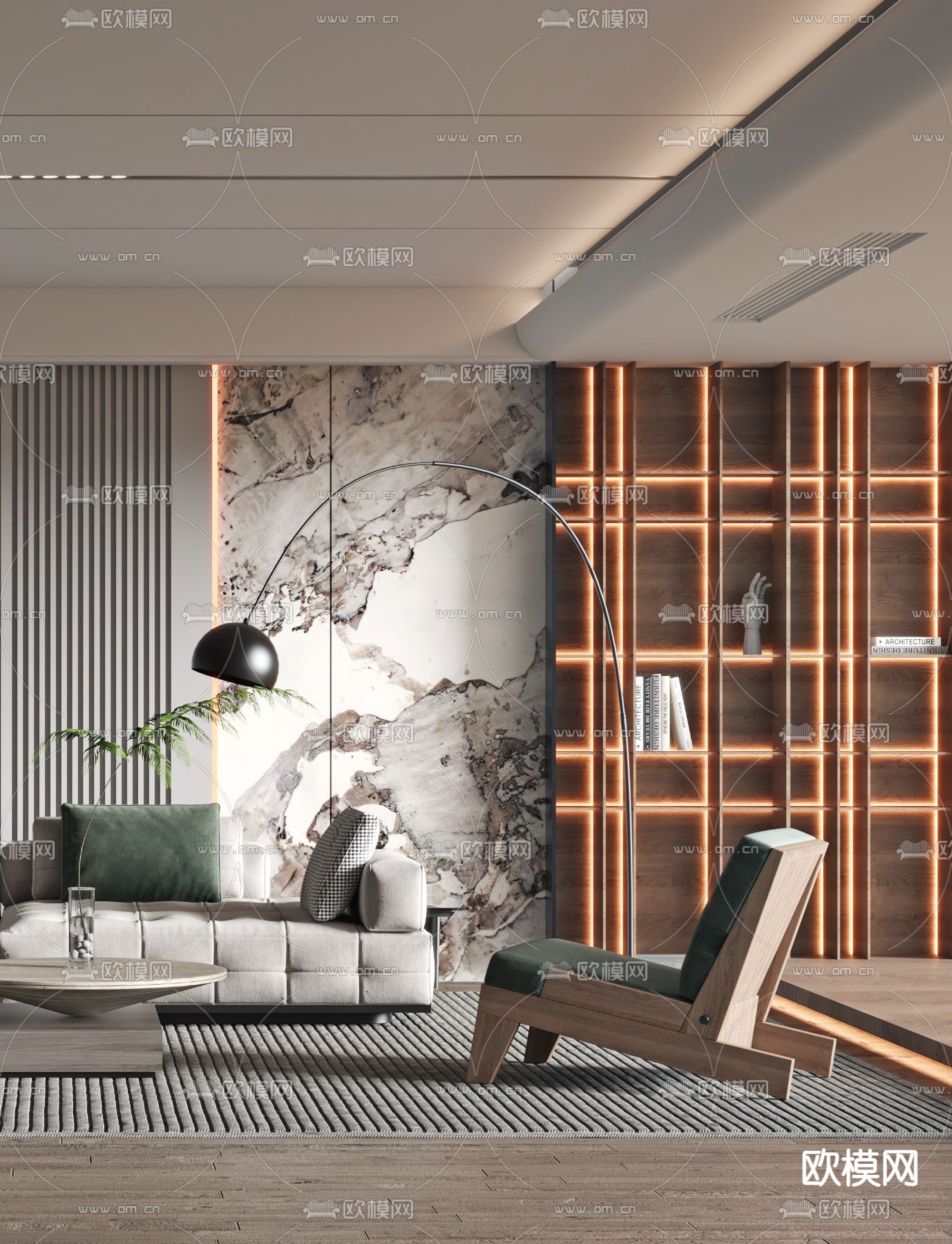 现代布艺转角沙发组合3d模型下载（渲染图2）