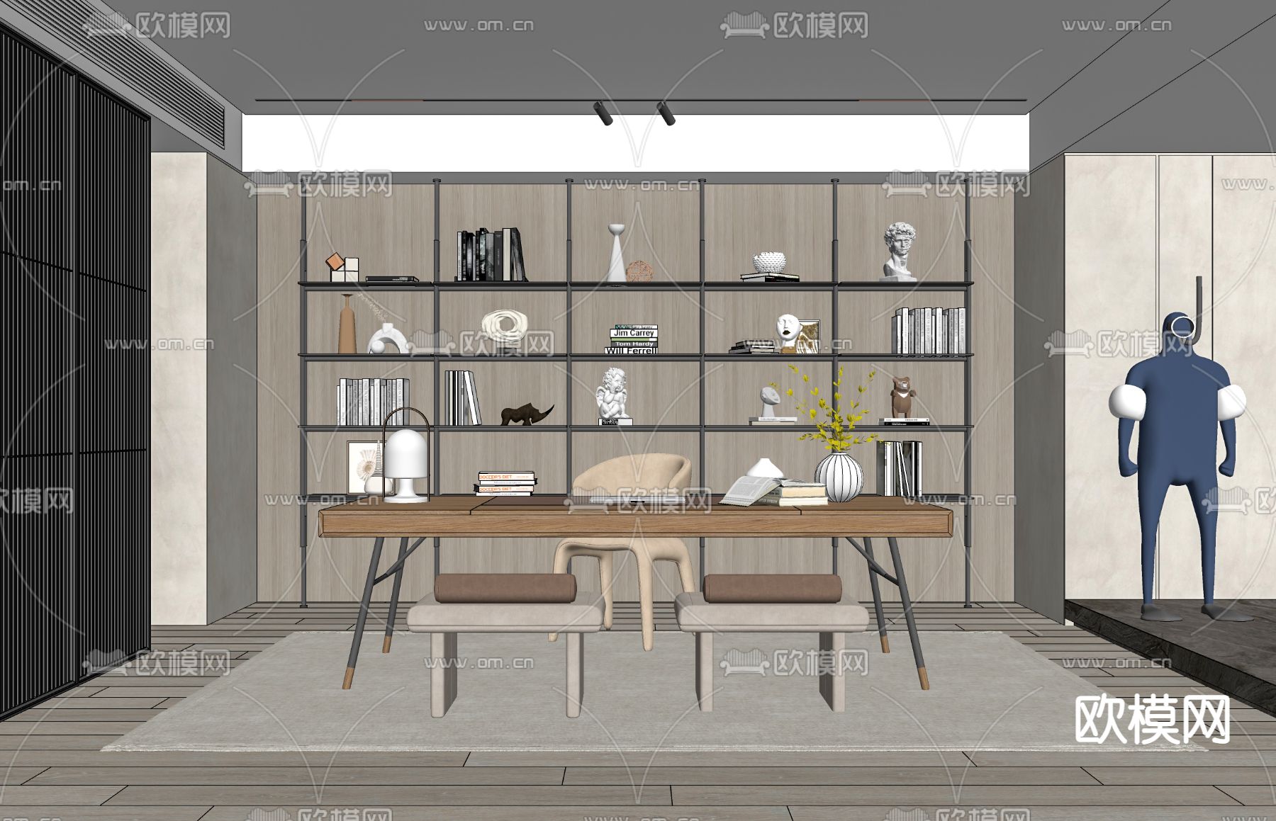 现代书桌椅su模型下载（渲染图2）