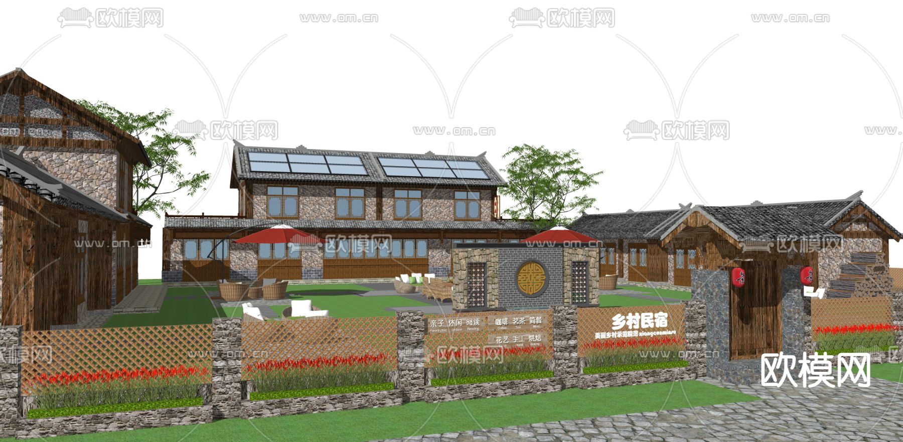 新中式乡村民宿su模型下载（渲染图3）