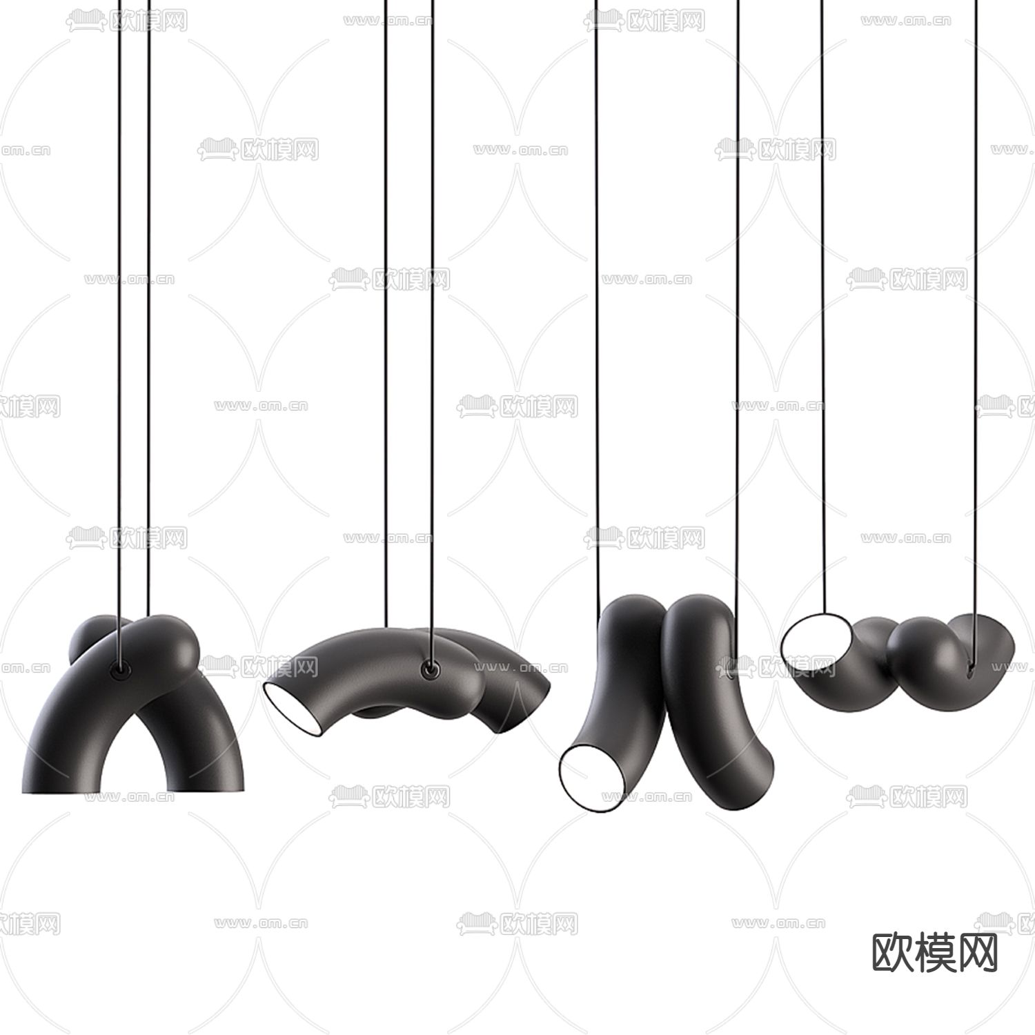 现代金属弯头吊灯3d模型下载（渲染图1）