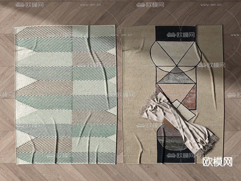 现代方形地毯3d模型下载