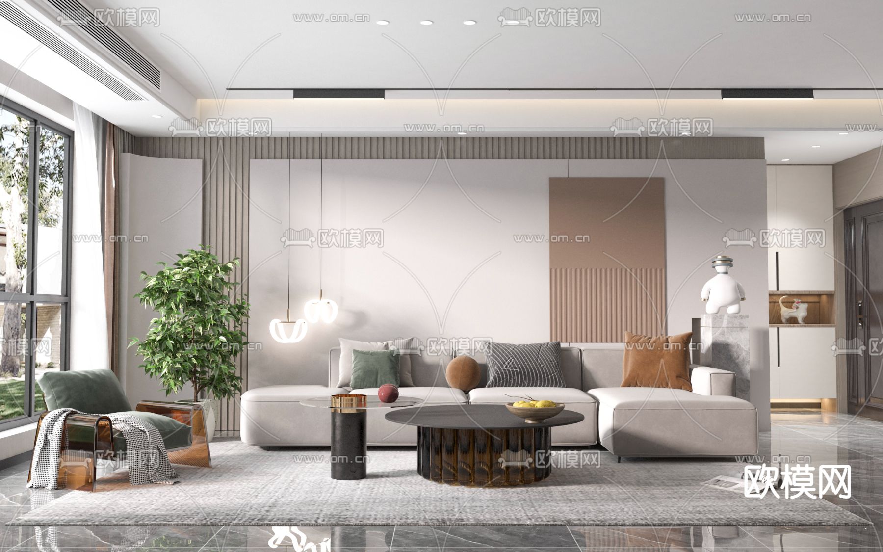 现代轻奢客厅3d模型下载（渲染图1）
