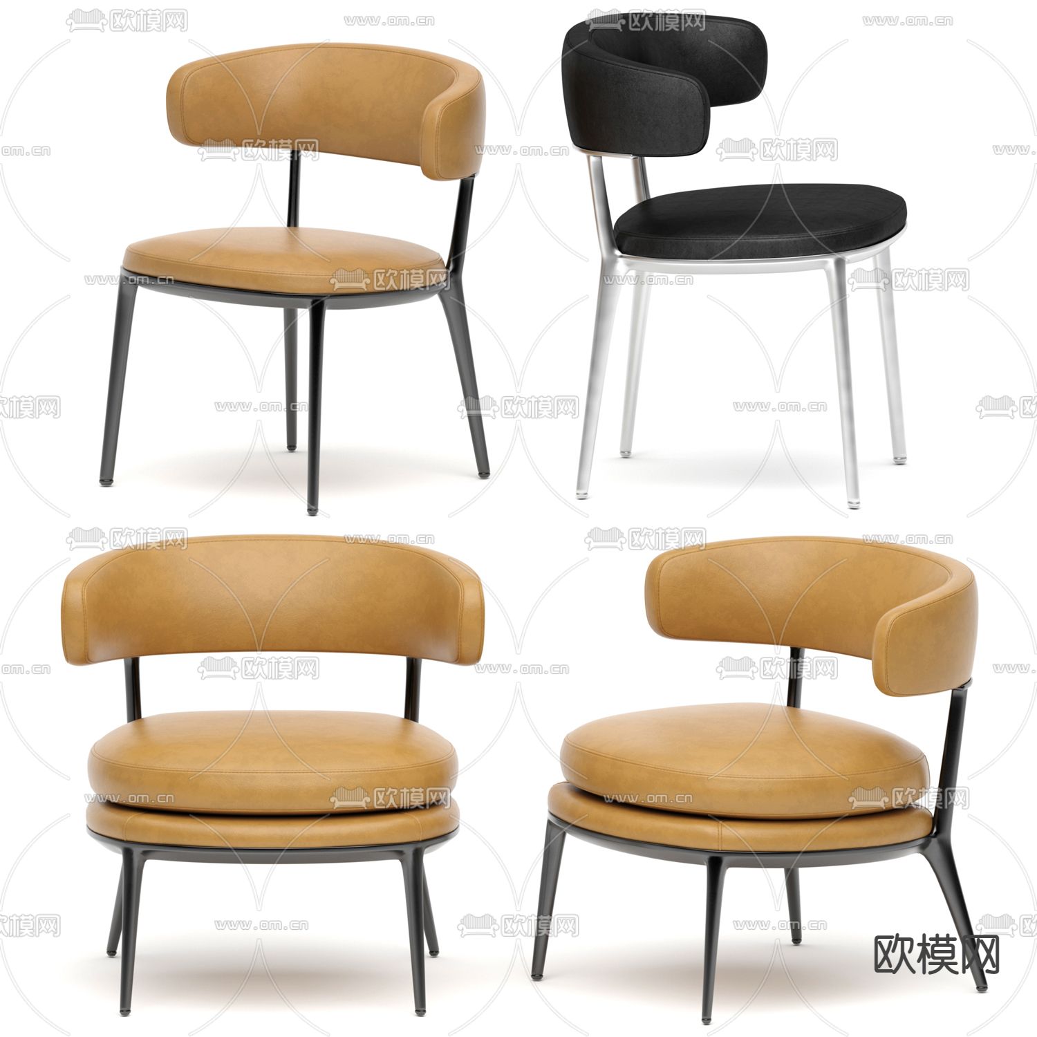 B&B italia 现代皮革休闲椅3d模型下载（渲染图1）