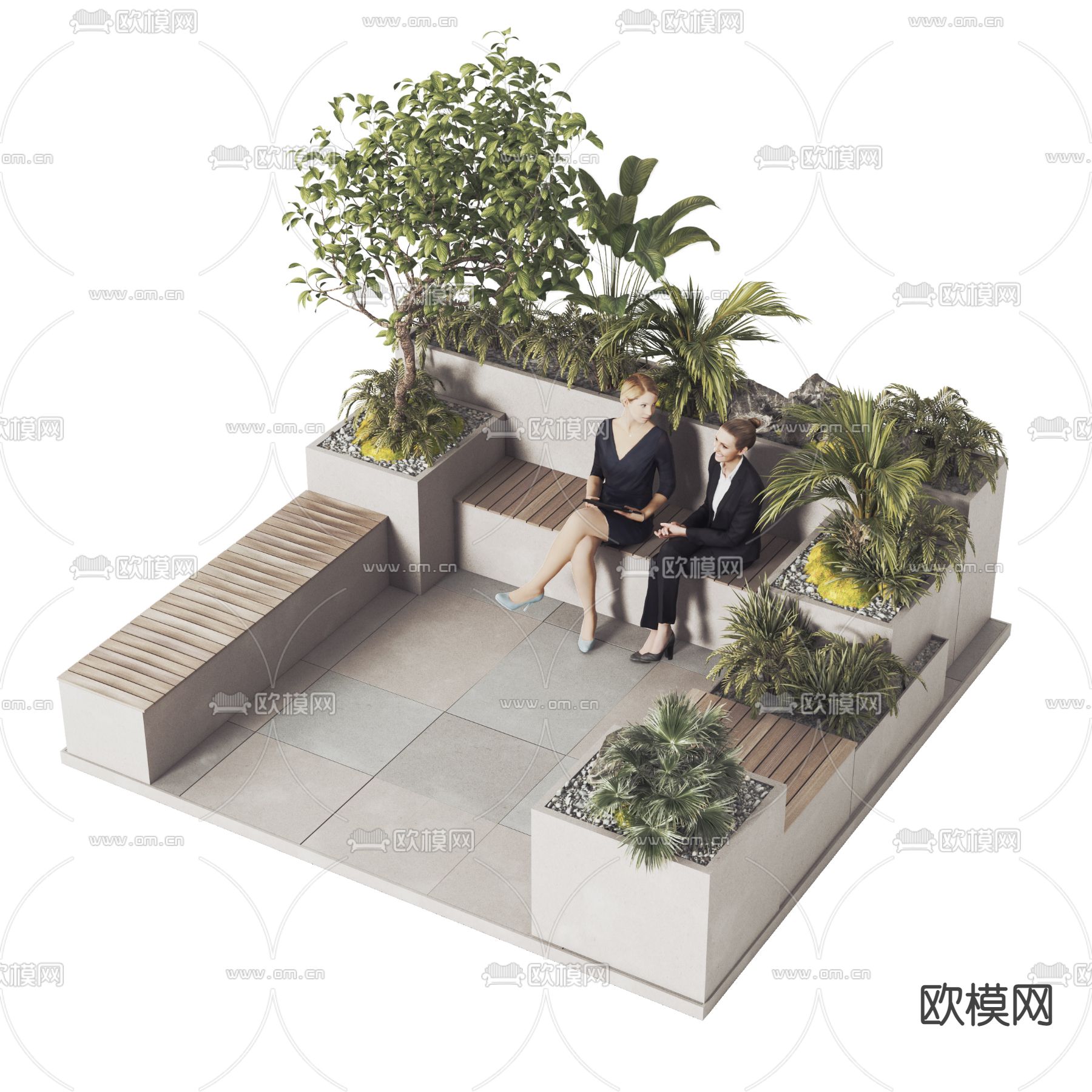 现代户外花坛公共椅3d模型下载（渲染图2）