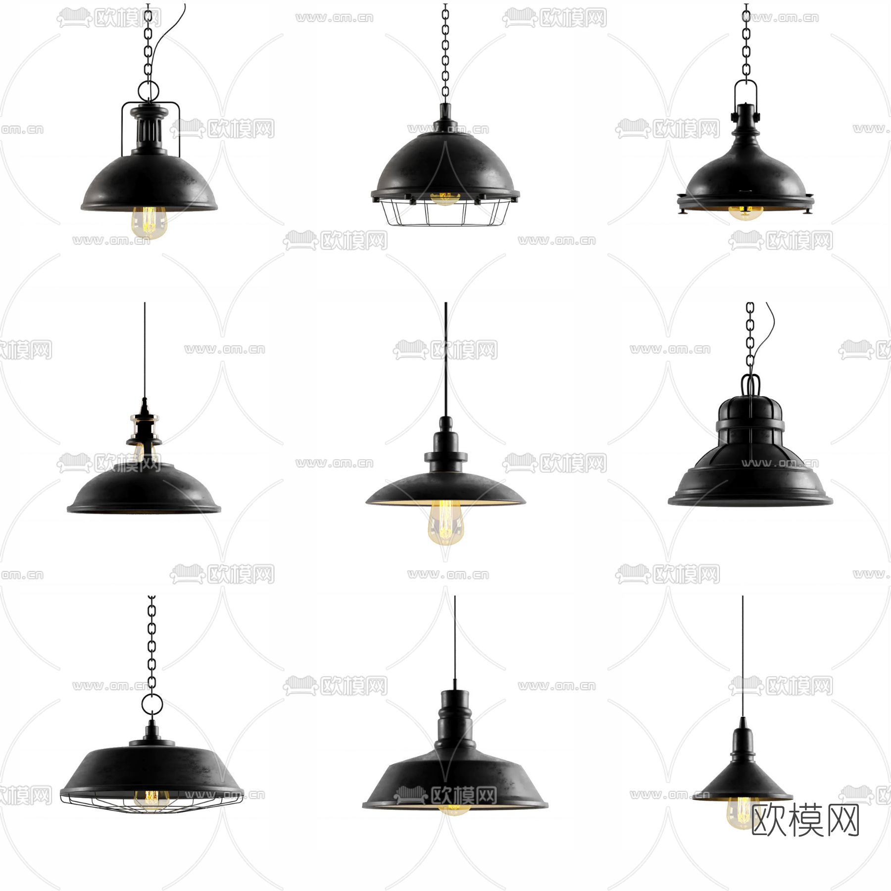 工业风金属小吊灯3d模型下载（渲染图2）