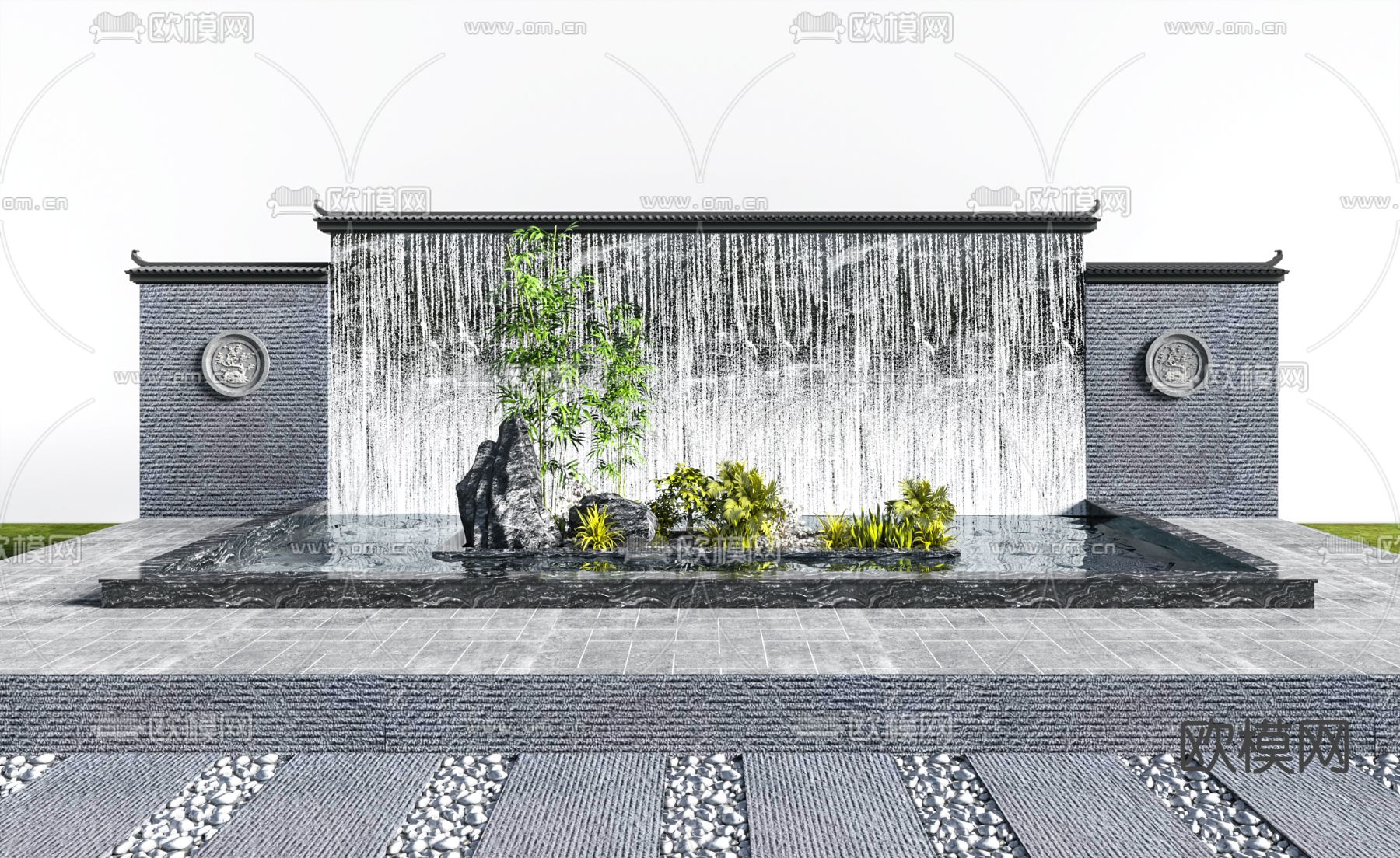 新中式水景庭院景观小品3d模型下载_ID11924066_3dmax免费模型-欧模网