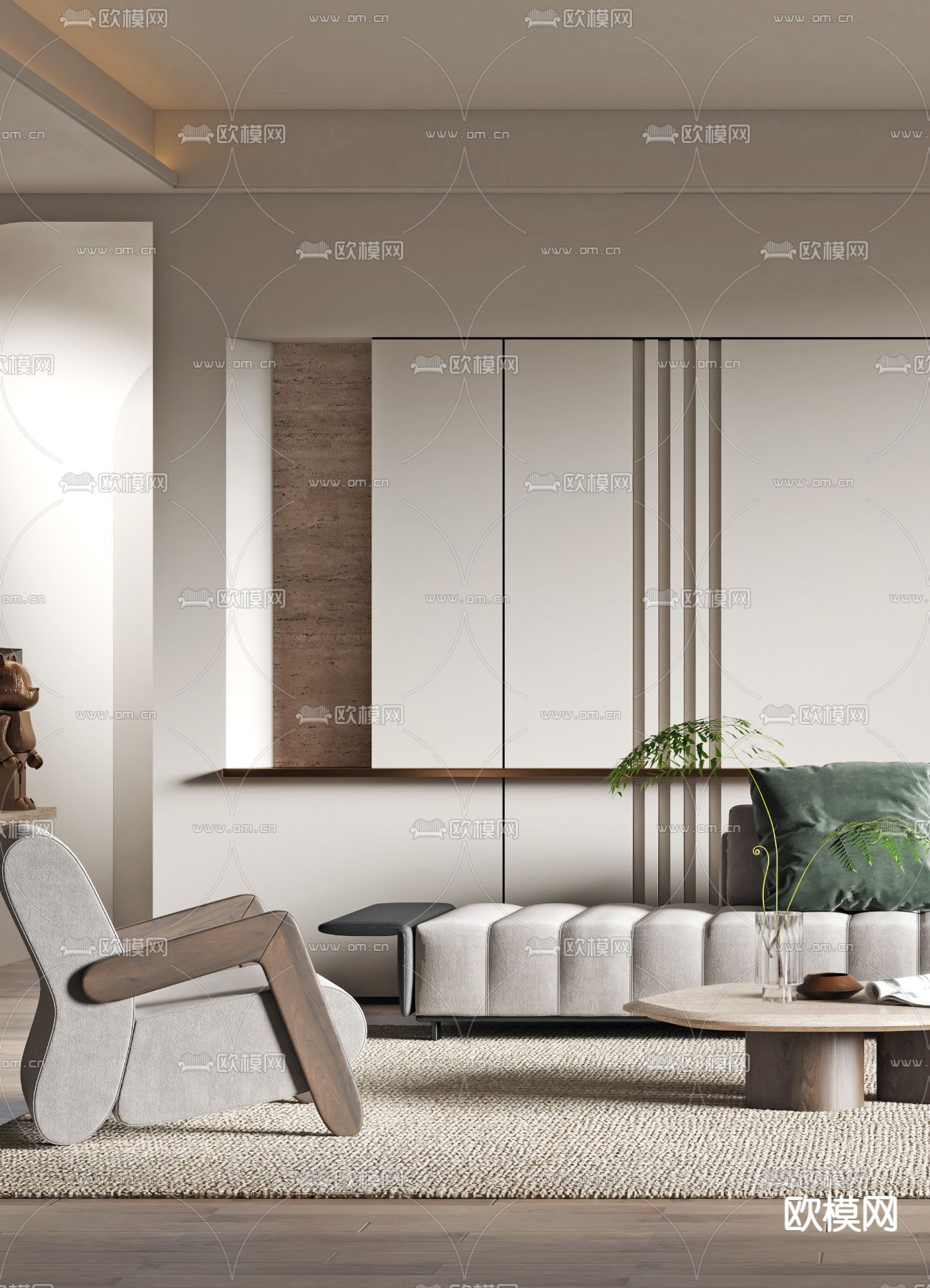 现代布艺转角沙发组合3d模型下载（渲染图2）