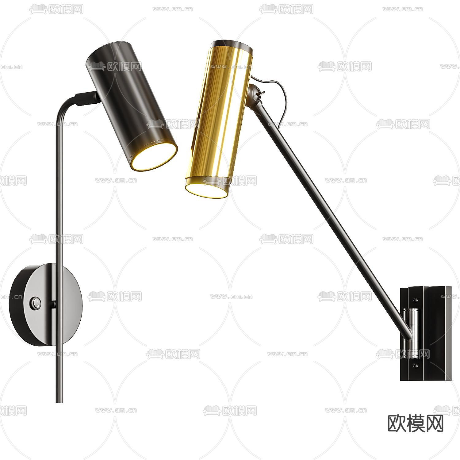 现代转头壁灯su模型下载（渲染图1）