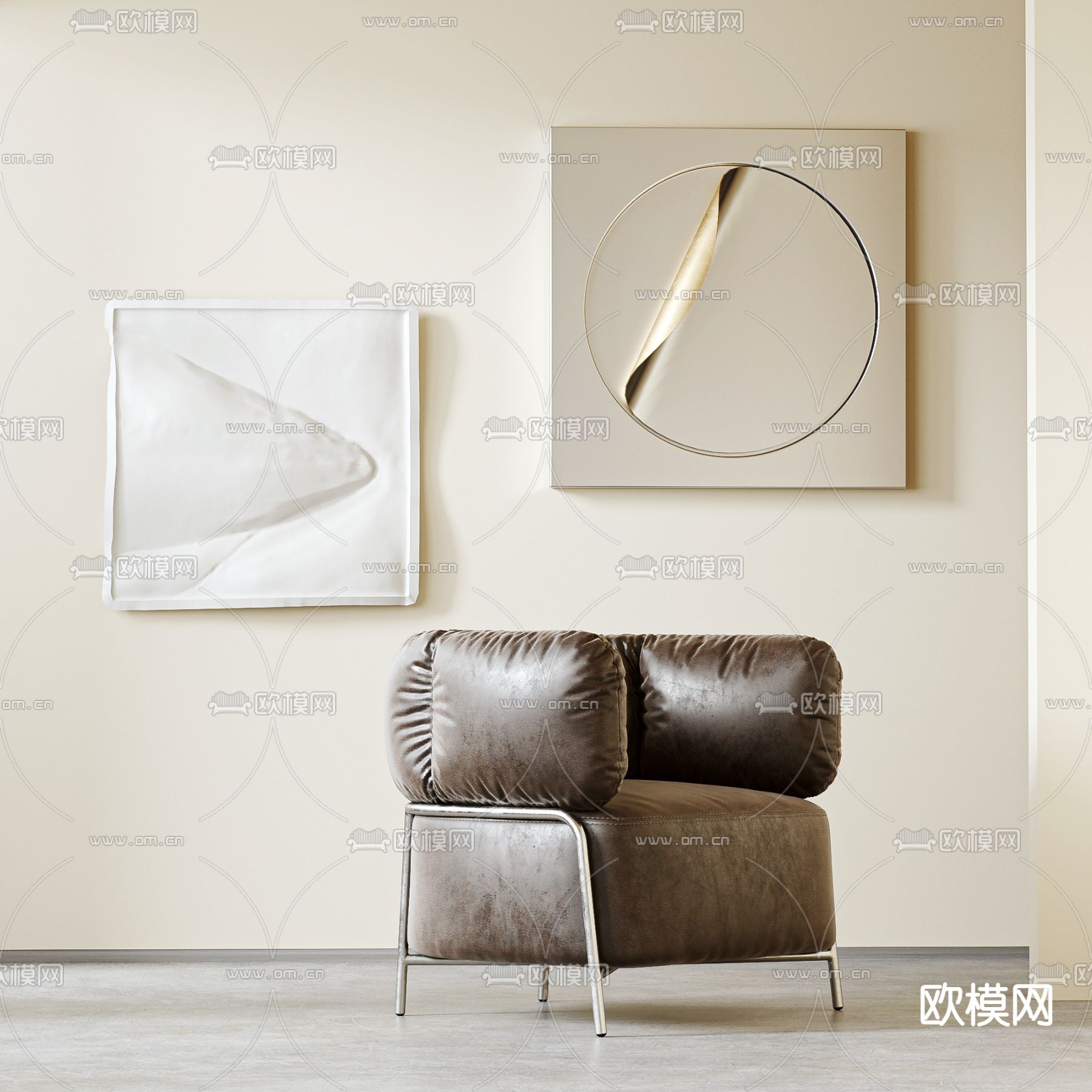 现代皮革单人沙发3d模型下载