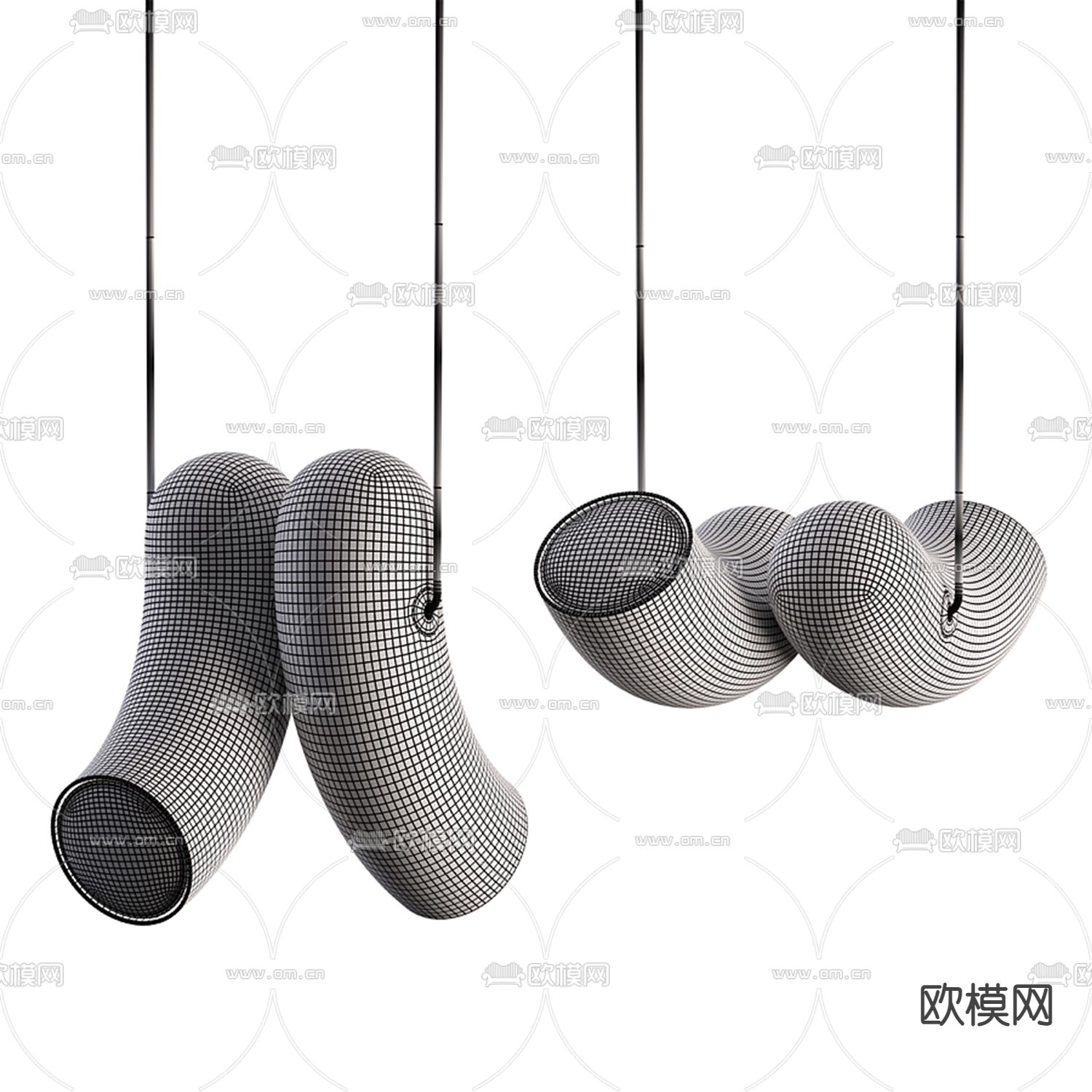 现代金属弯头吊灯3d模型下载（渲染图3）