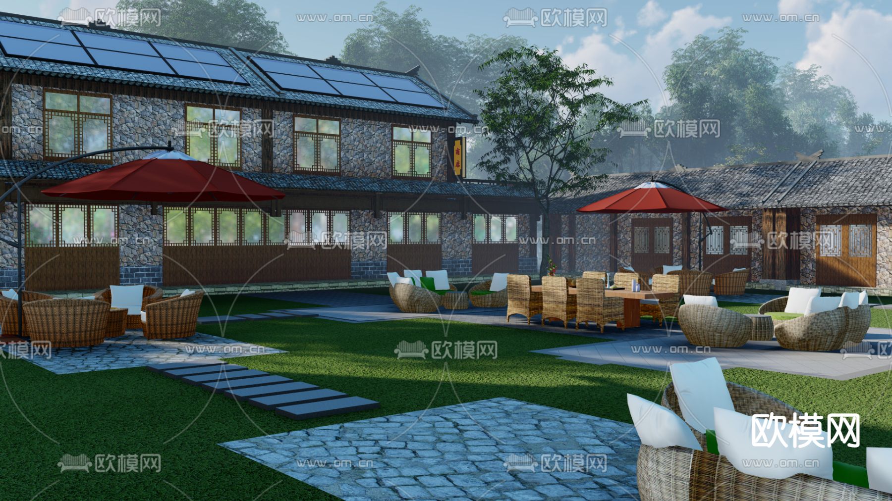 新中式乡村民宿su模型下载（渲染图2）
