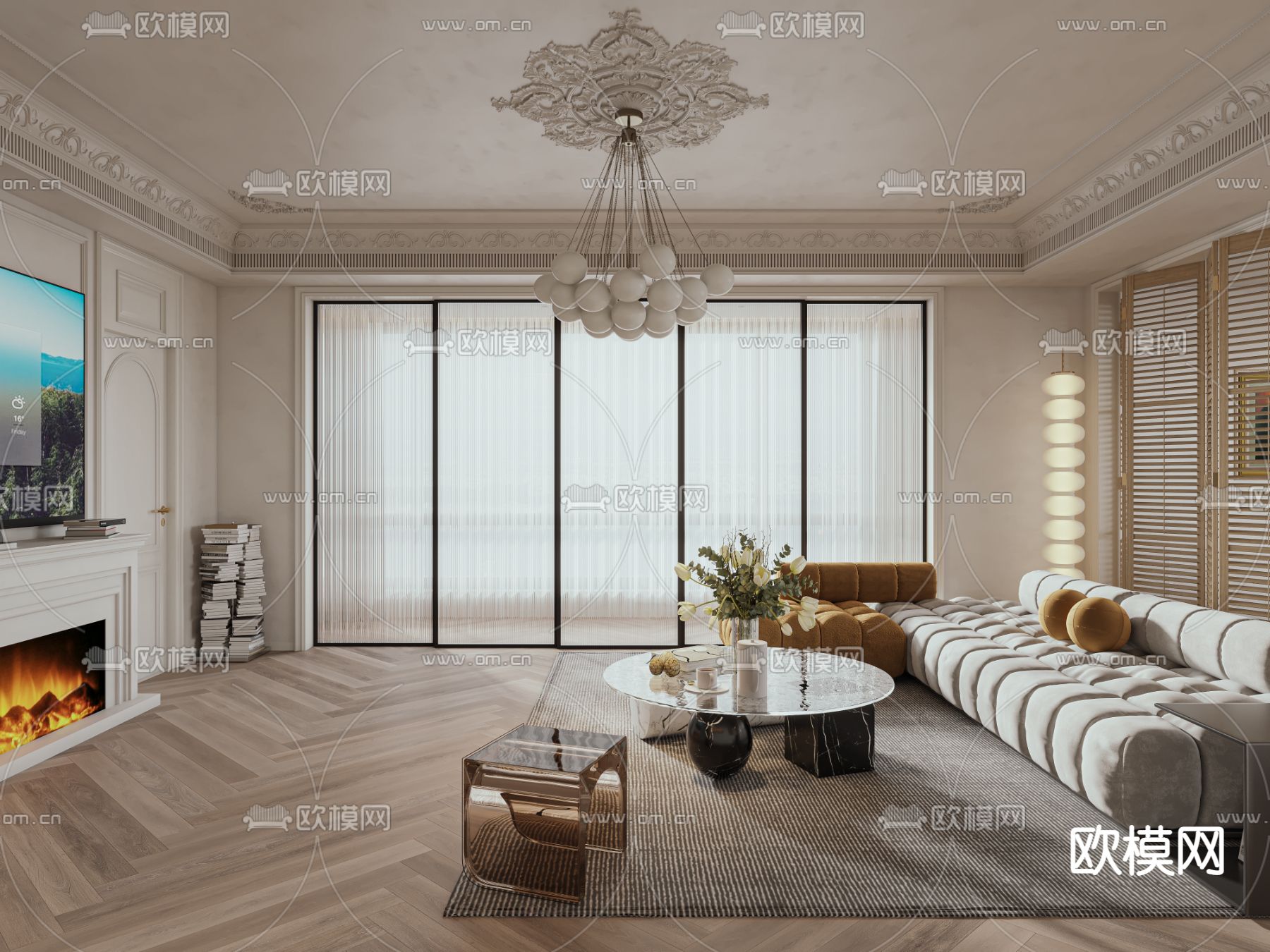 法式客餐厅3d模型下载（渲染图3）