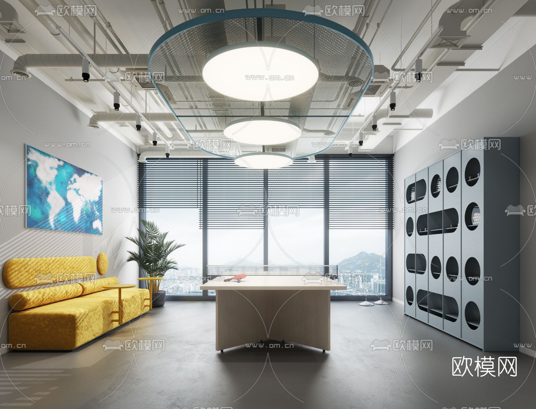 现代休息室乒乓球室3d模型下载