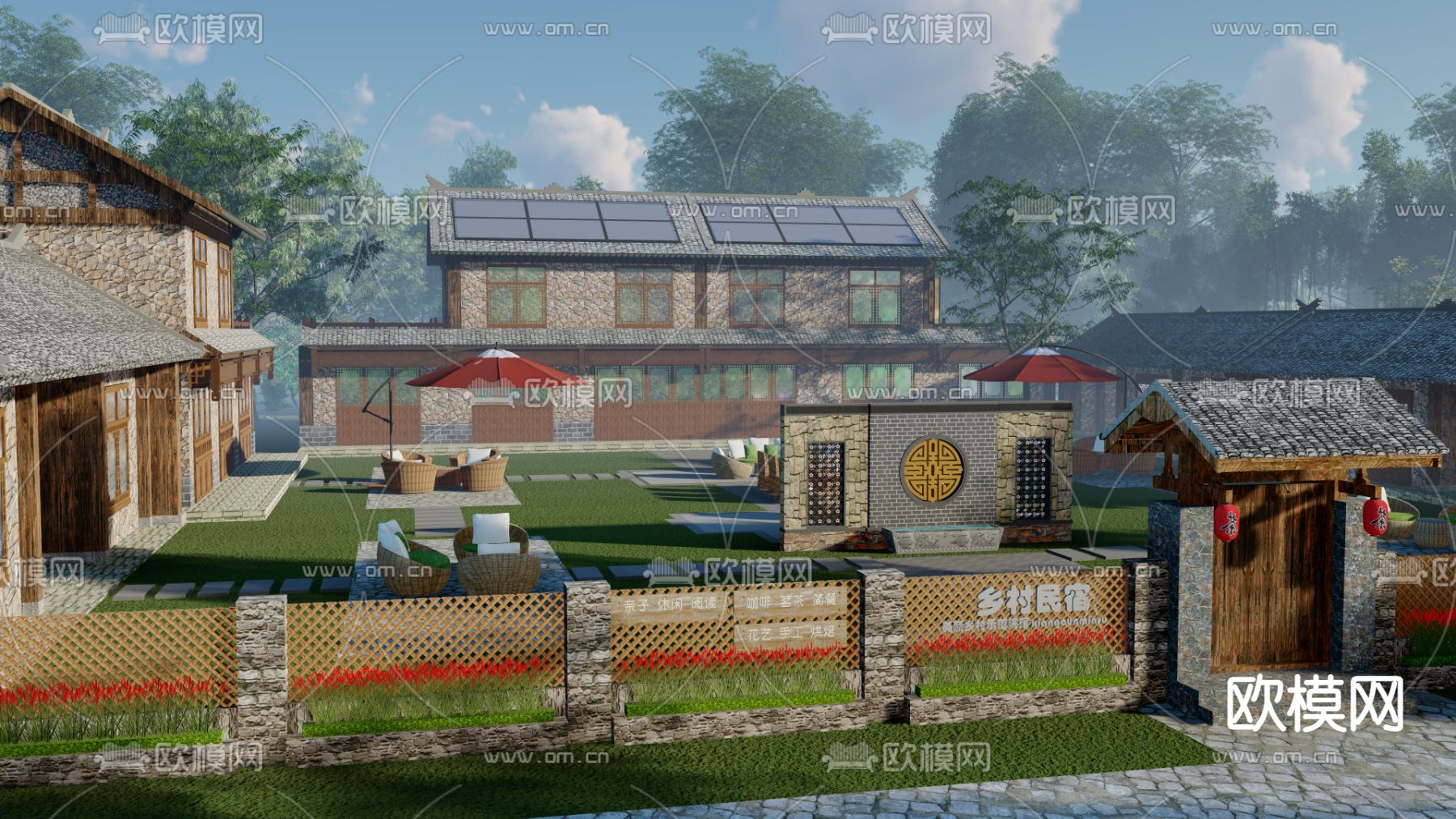 新中式乡村民宿su模型下载（渲染图1）