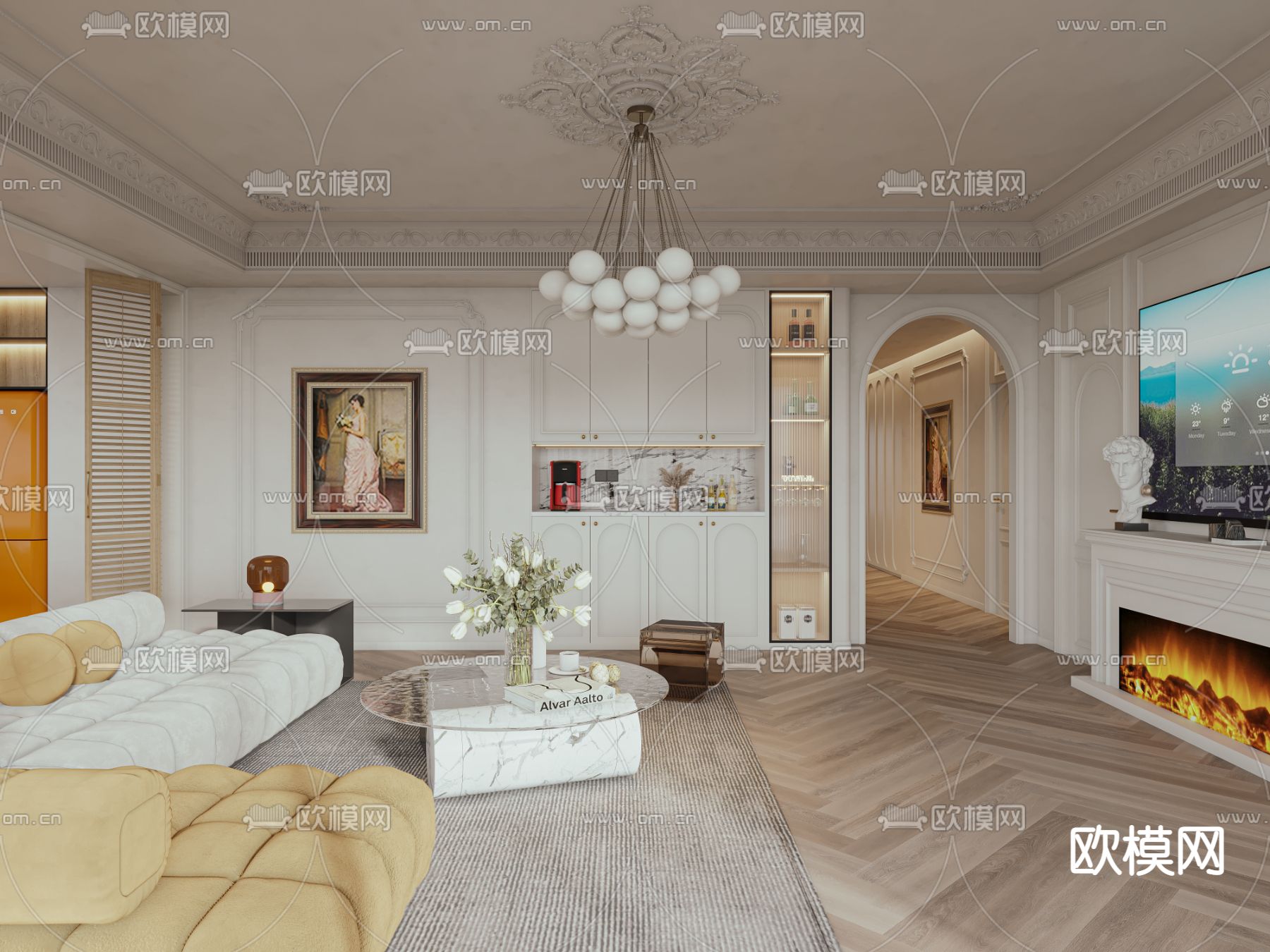 法式客餐厅3d模型下载（渲染图4）