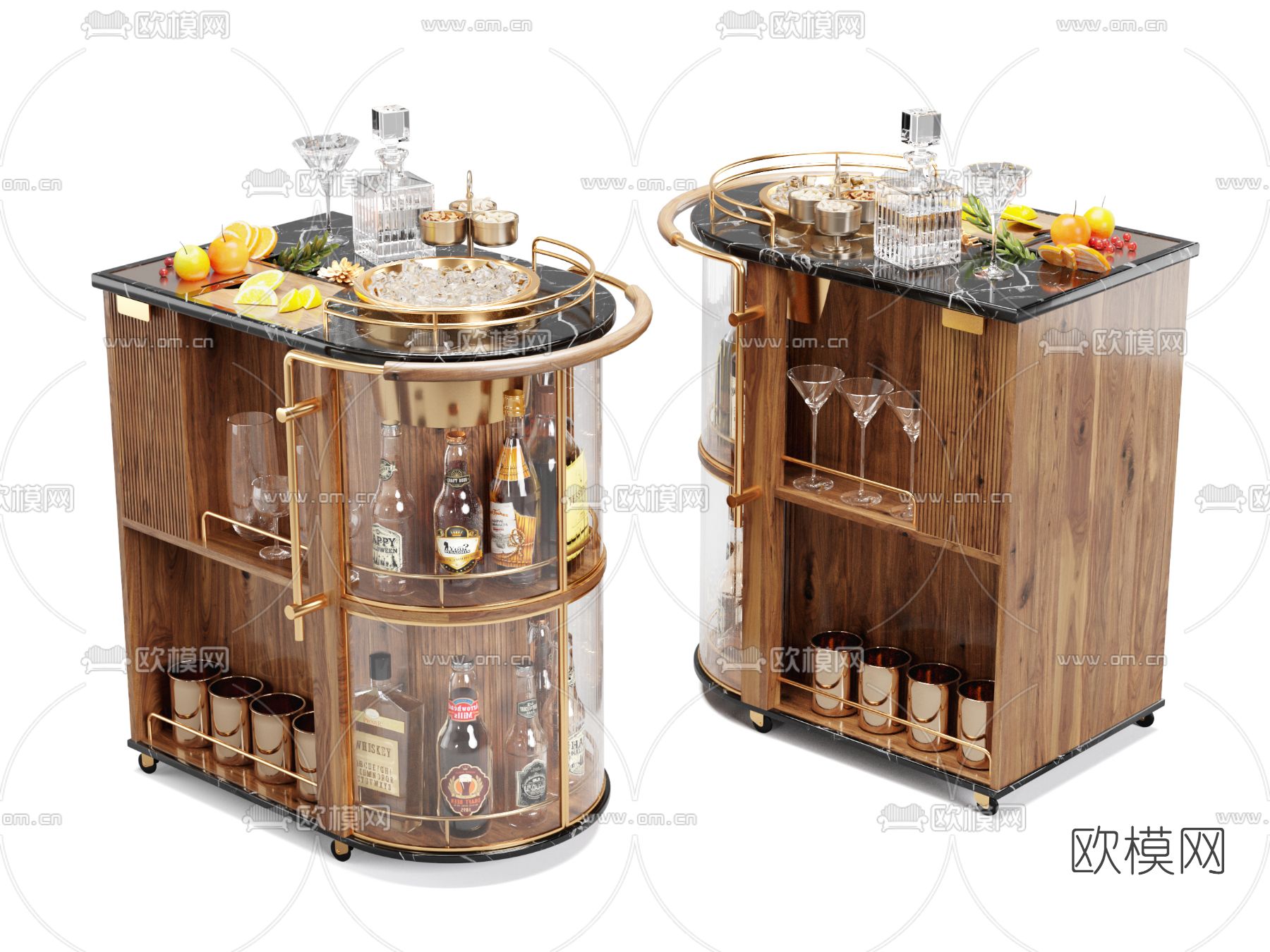 美式餐车小推车3d模型下载