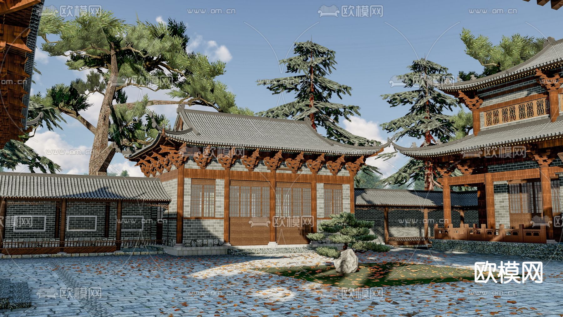 中式古建筑su模型下载（渲染图1）