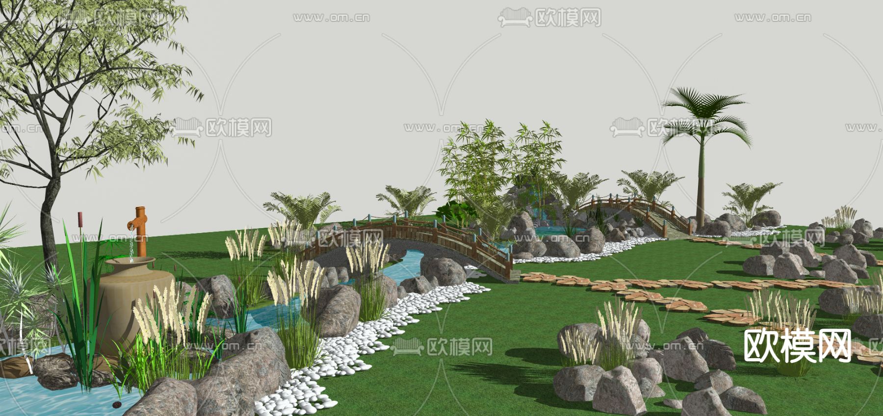 中式生态驳岸su模型下载（渲染图2）