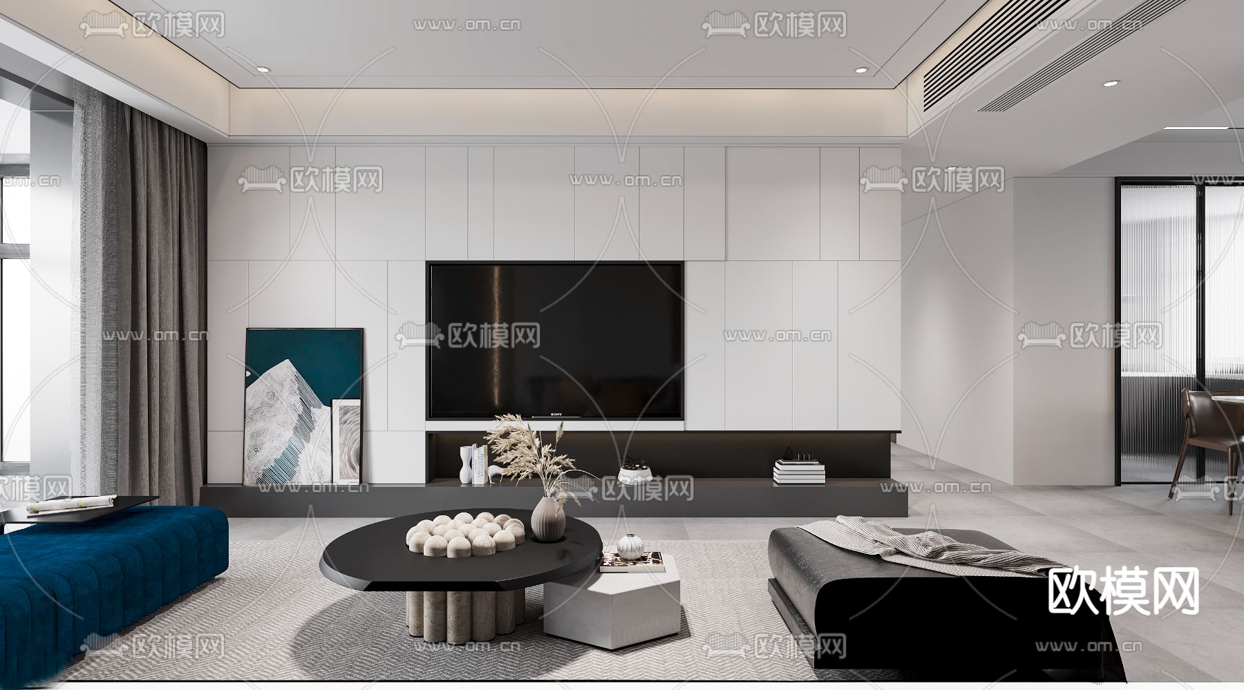 美式客餐厅3d模型下载（渲染图1）