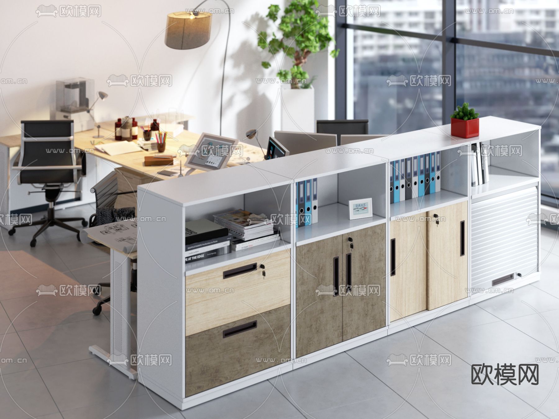 现代办公卡位3d模型下载（渲染图1）