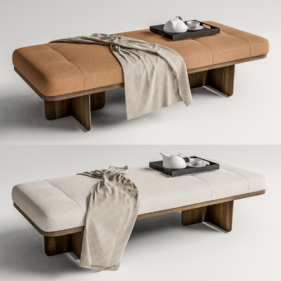  新中式床尾凳脚踏su模型 