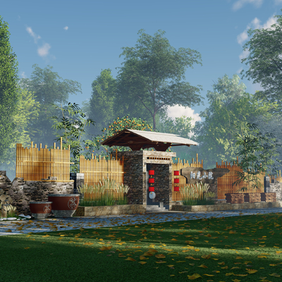  中式院落大门su模型 