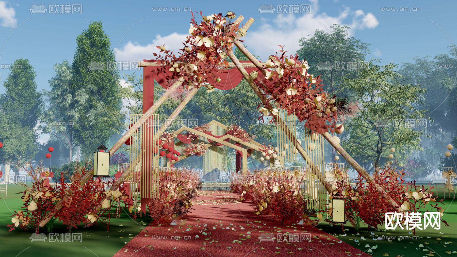 现代草坪婚礼su模型下载（渲染图1）