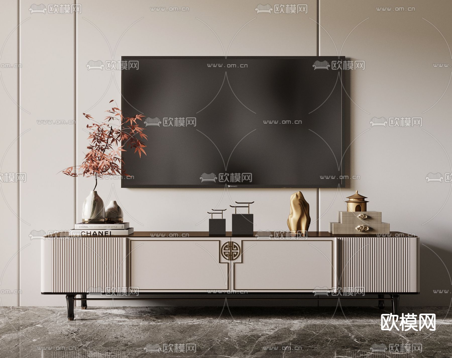 新中式轻奢电视柜3d模型