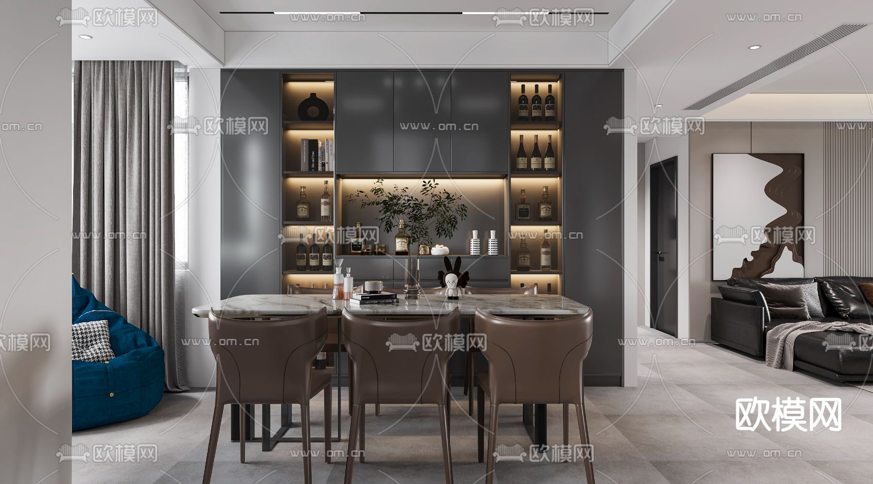 美式客餐厅3d模型下载（渲染图3）