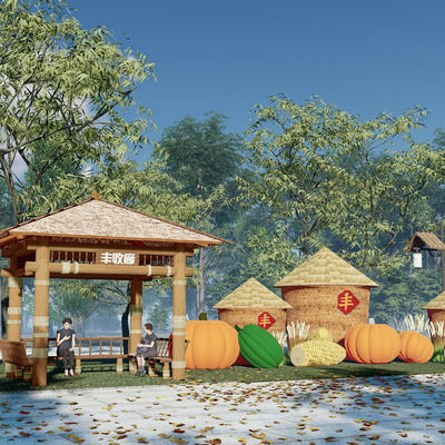  中式乡村景观小品su模型 