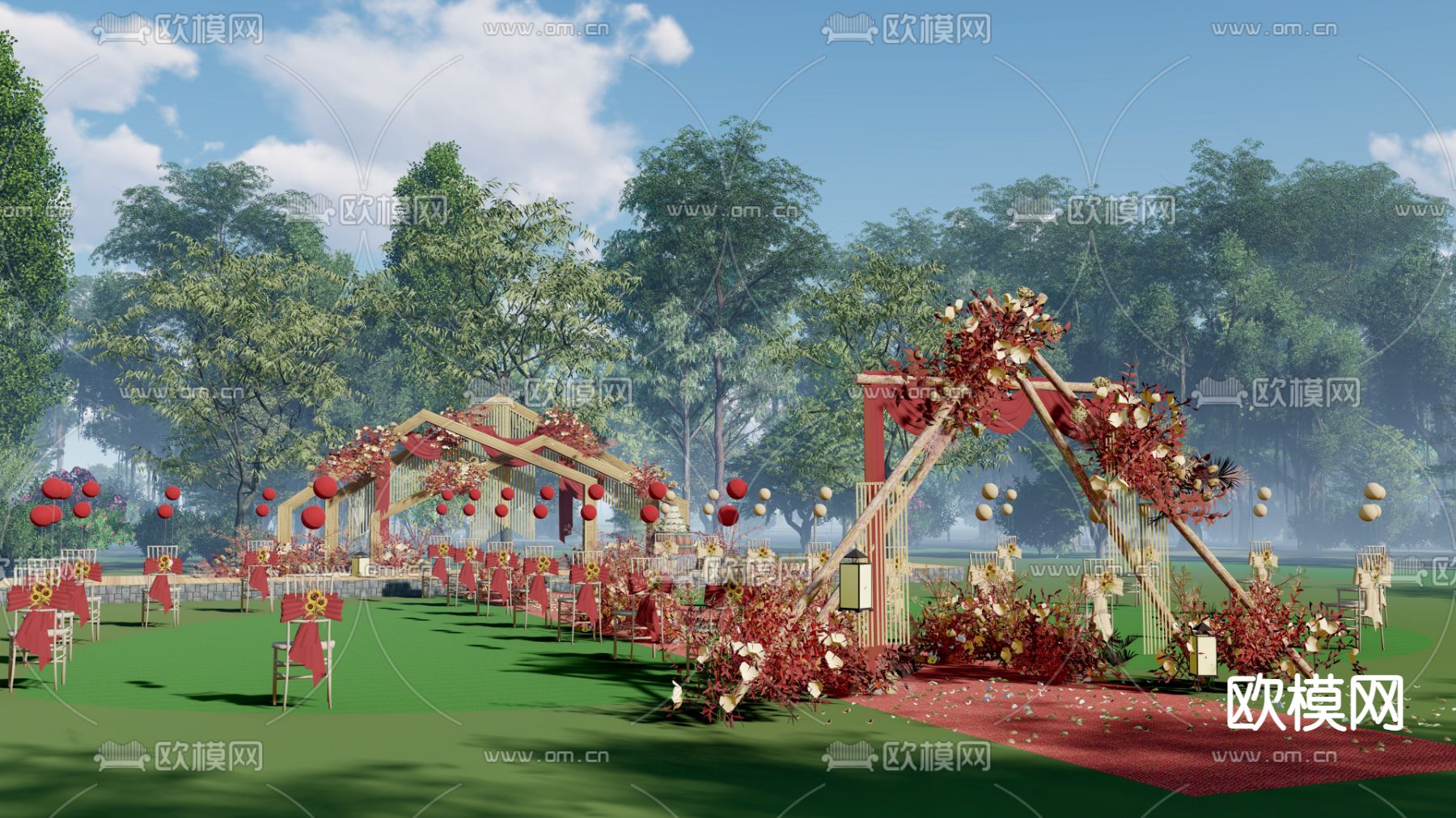 现代草坪婚礼su模型下载（渲染图2）