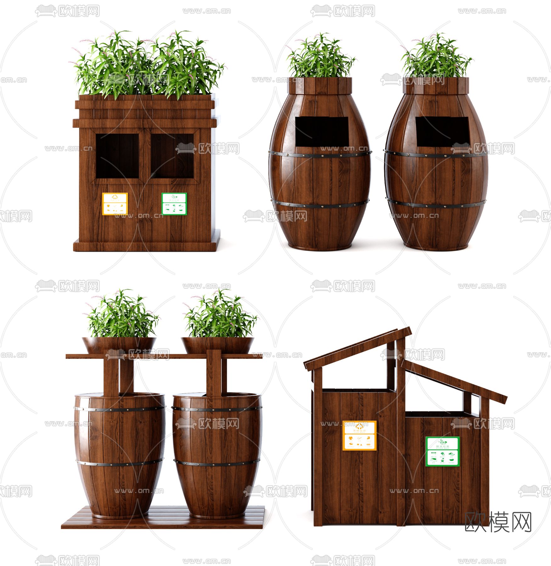现代木质户外垃圾桶3d模型下载