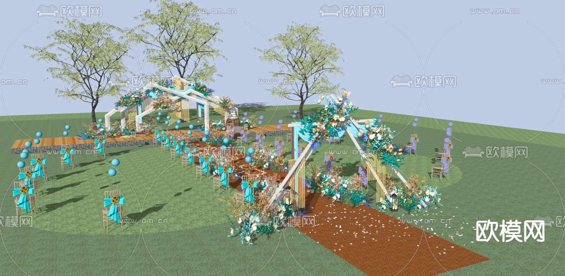 现代草坪婚礼su模型下载（渲染图3）