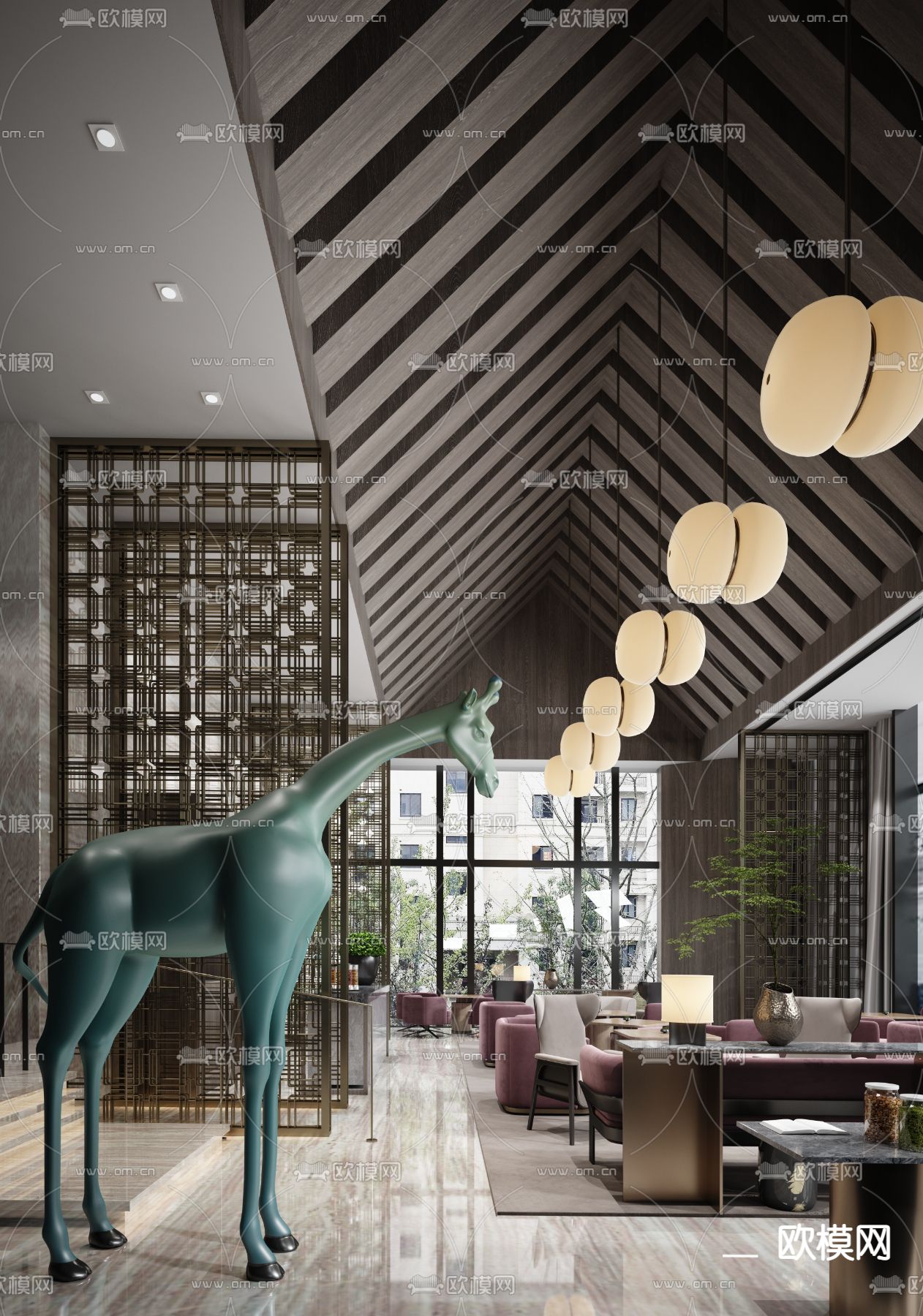 Yabu Pushelberg 深圳柏悦酒店大堂吧3d模型下载（渲染图1）