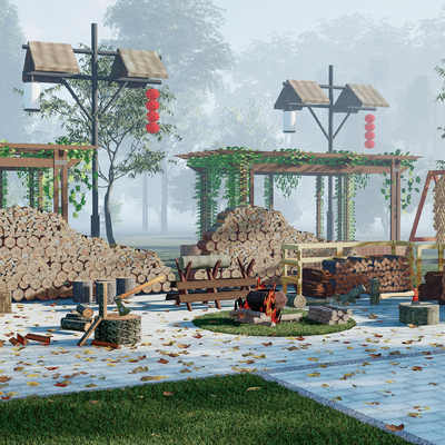  中式乡村景观小品su模型 